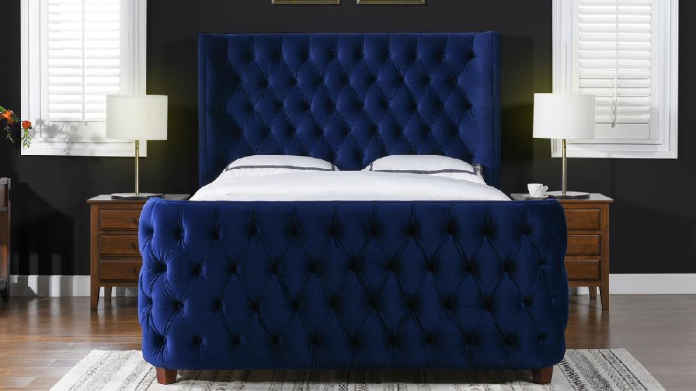Jennifer Taylor Home Brooklyn King Tufted Panel Bed Headboard And Footboard Set Navy Blue