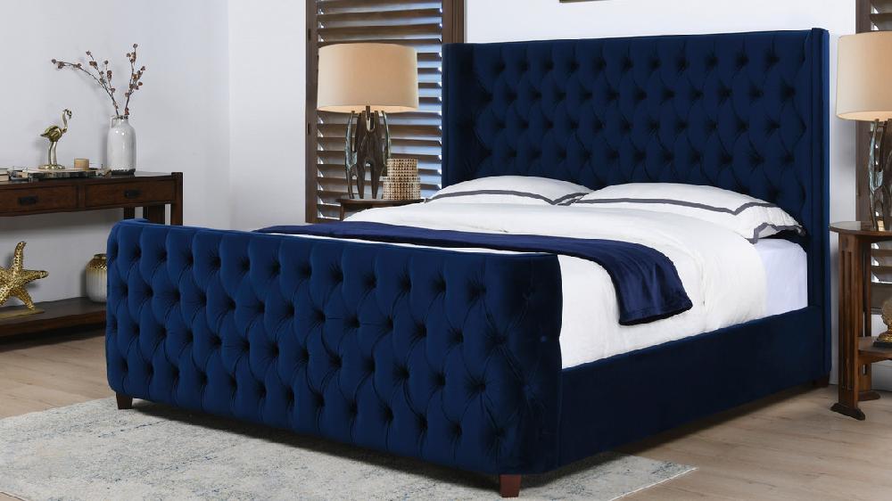 Jennifer Taylor Home Brooklyn King Tufted Panel Bed Headboard And Footboard Set Navy Blue