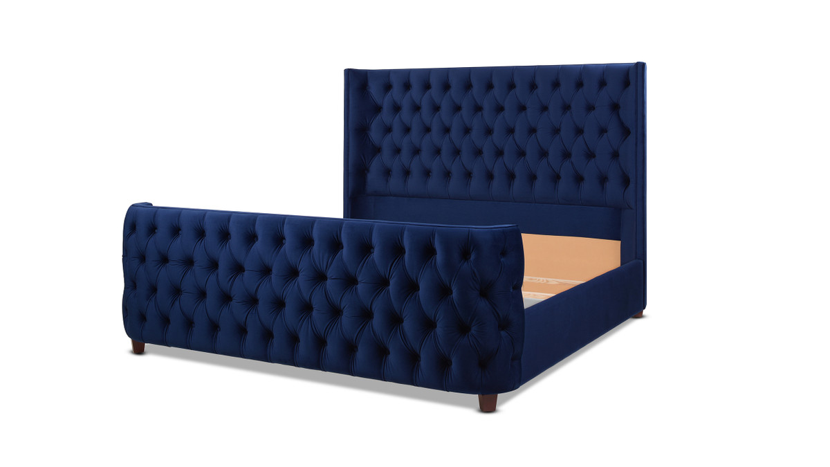 Jennifer Taylor Home Brooklyn King Tufted Panel Bed Headboard And Footboard Set Navy Blue