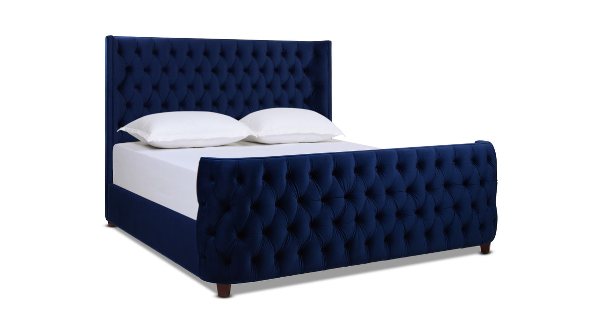 jennifer taylor home Brooklyn King Tufted Panel Bed Headboard and Footboard Set Navy Blue