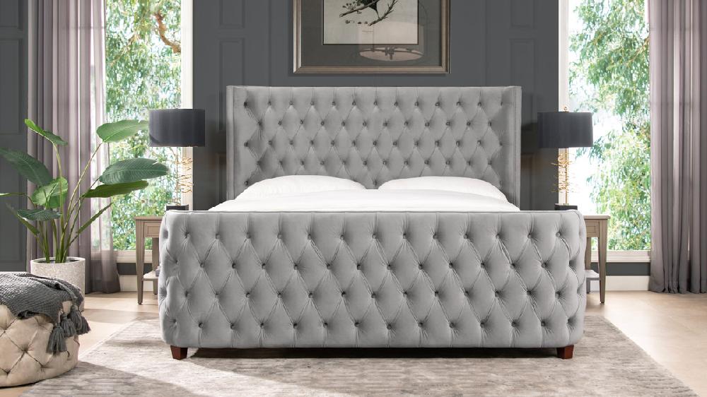 Jennifer Taylor Home Brooklyn King Tufted Panel Bed Headboard And Footboard Set Opal Grey