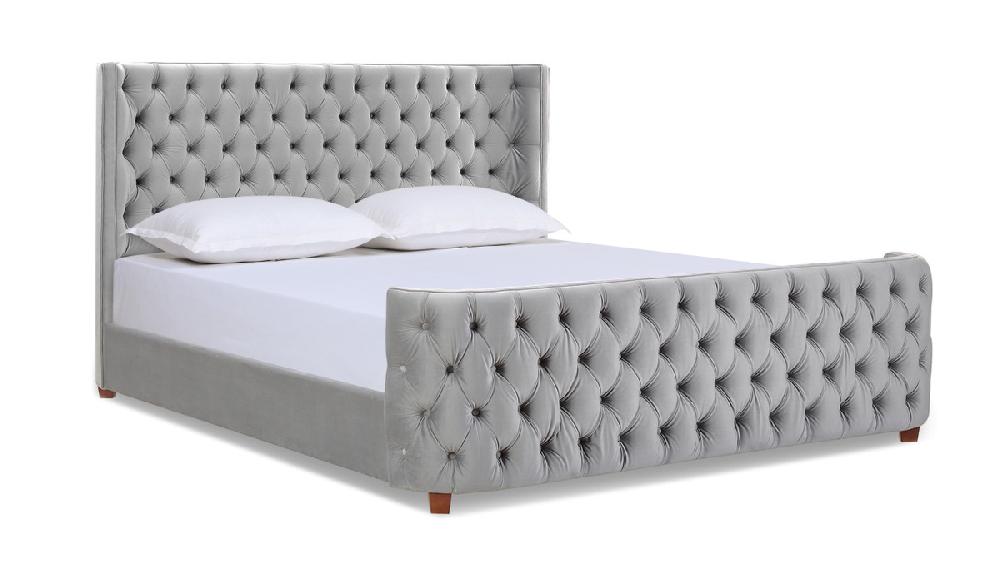 jennifer taylor home Brooklyn King Tufted Panel Bed Headboard and Footboard Set Opal Grey