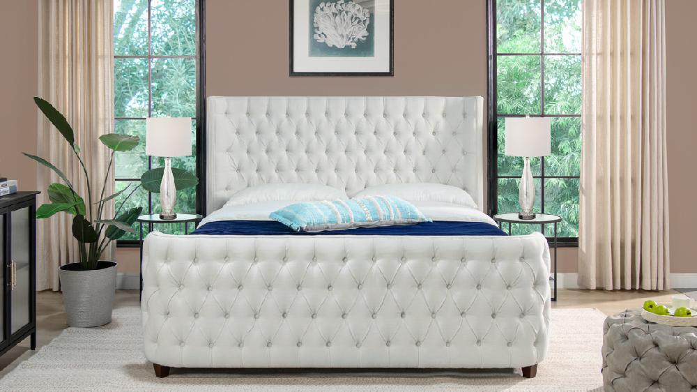 Jennifer Taylor Home Brooklyn King Tufted Panel Bed Headboard And Footboard Set Antique White