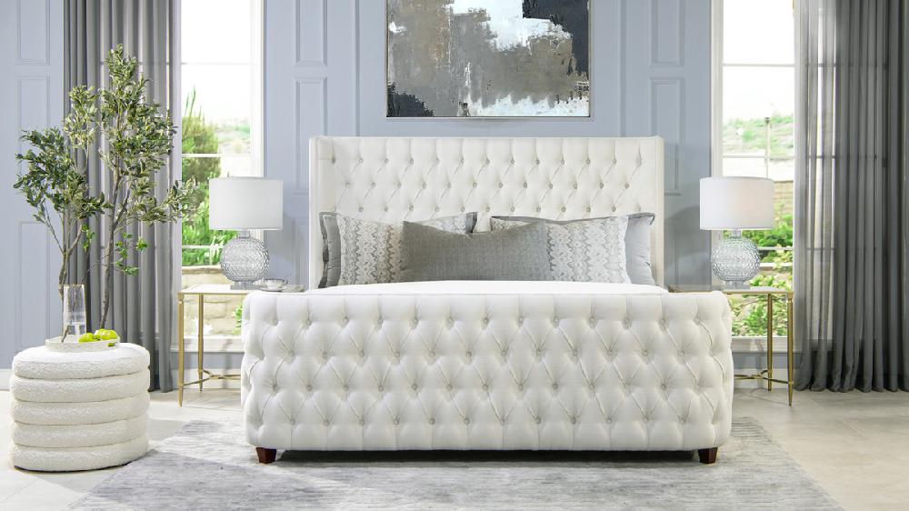 Jennifer Taylor Home Brooklyn King Tufted Panel Bed Headboard And Footboard Set Antique White