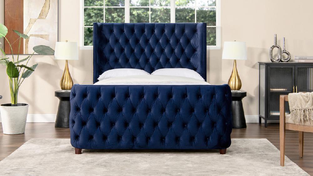 Jennifer Taylor Home Brooklyn Queen Tufted Panel Bed Headboard And Footboard Set Navy Blue