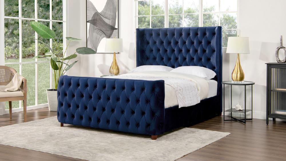 Jennifer Taylor Home Brooklyn Queen Tufted Panel Bed Headboard And Footboard Set Navy Blue