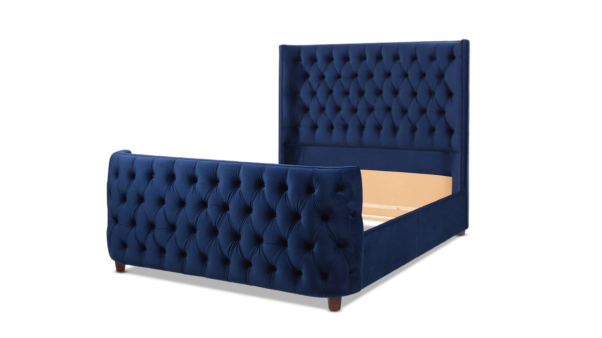 Jennifer Taylor Home Brooklyn Queen Tufted Panel Bed Headboard And Footboard Set Navy Blue