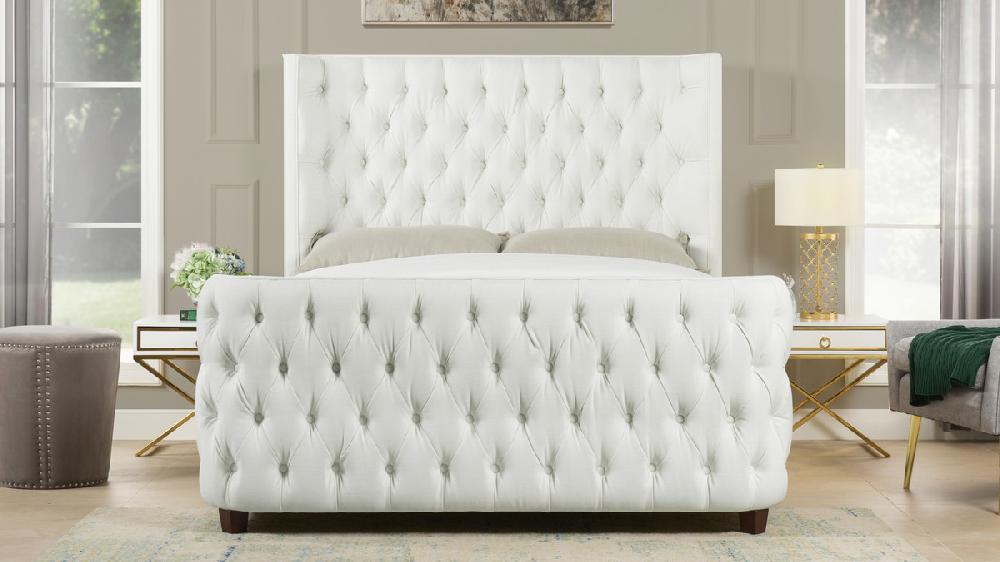 Jennifer Taylor Home Brooklyn Queen Tufted Panel Bed Headboard And Footboard Set Antique White