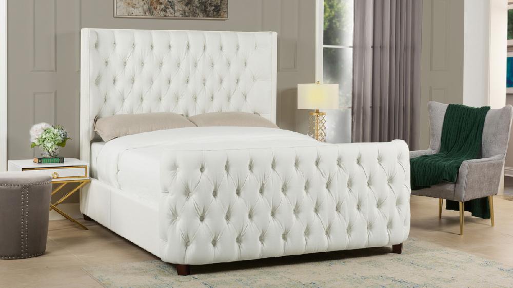 Jennifer Taylor Home Brooklyn Queen Tufted Panel Bed Headboard And Footboard Set Antique White