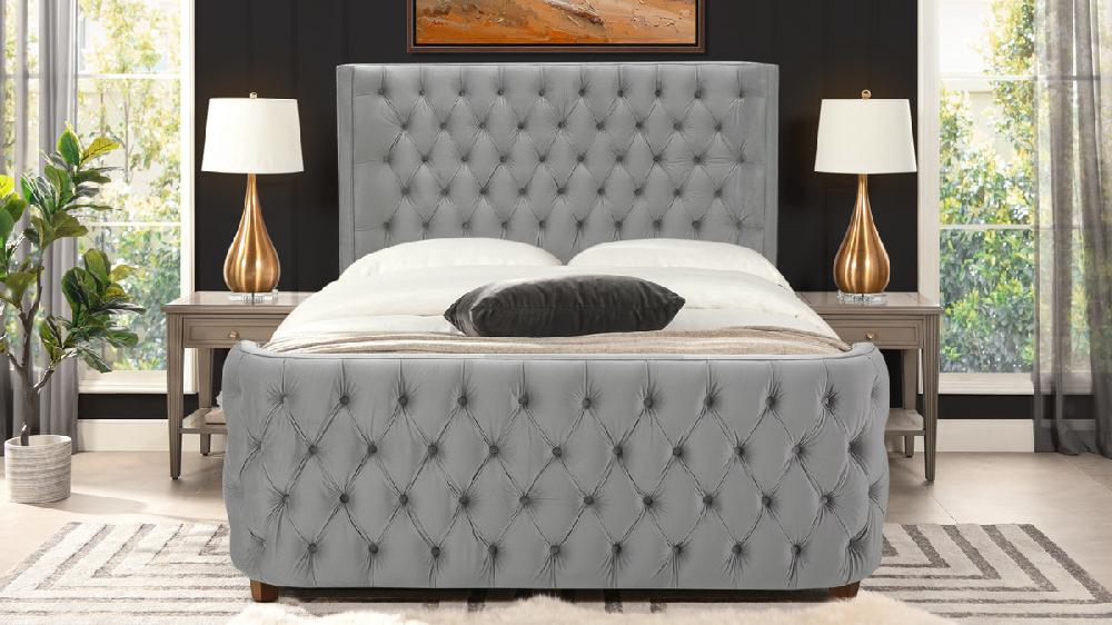 Jennifer Taylor Home Brooklyn Queen Tufted Panel Bed Headboard And Footboard Set Opal Grey