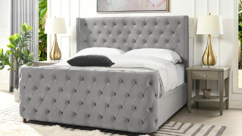 Jennifer Taylor Home Brooklyn Queen Tufted Panel Bed Headboard And Footboard Set Opal Grey