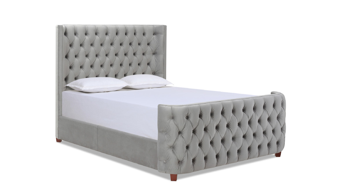 jennifer taylor home Brooklyn Queen Tufted Panel Bed Headboard and Footboard Set Opal Grey