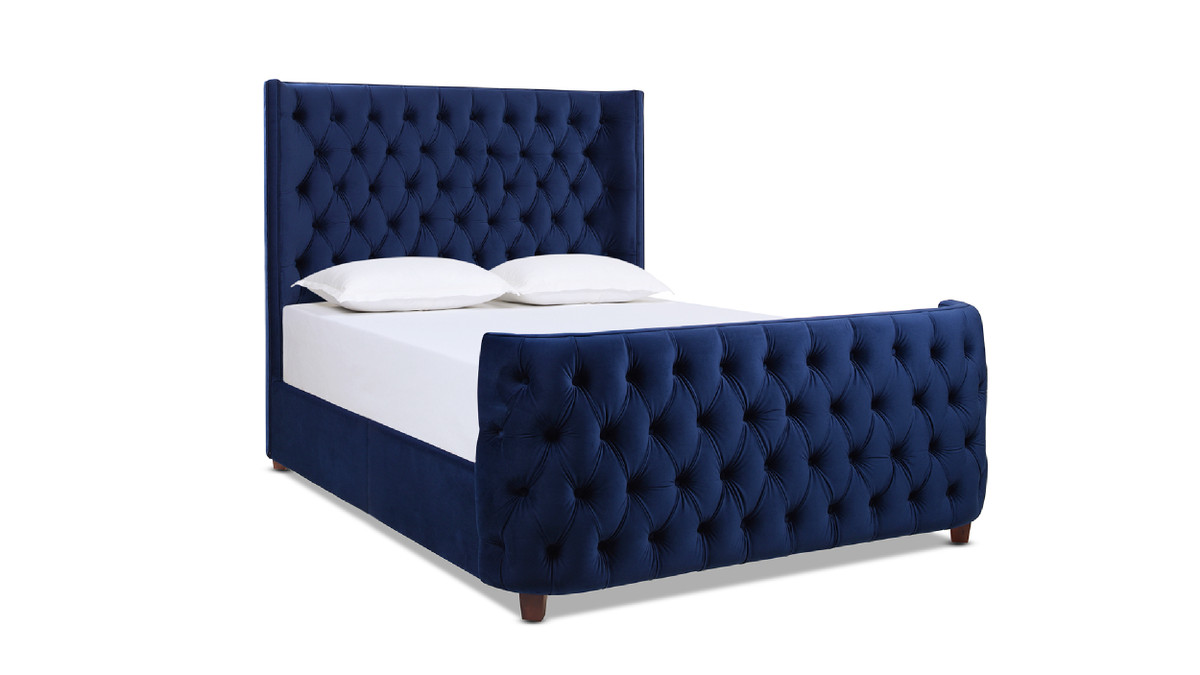 jennifer taylor home Brooklyn Queen Tufted Panel Bed Headboard and Footboard Set Navy Blue
