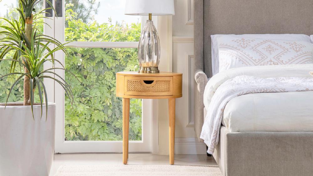 Jennifer Taylor Home Cabana 18" Round Cane Rattan Storage Side Table Natural Brown