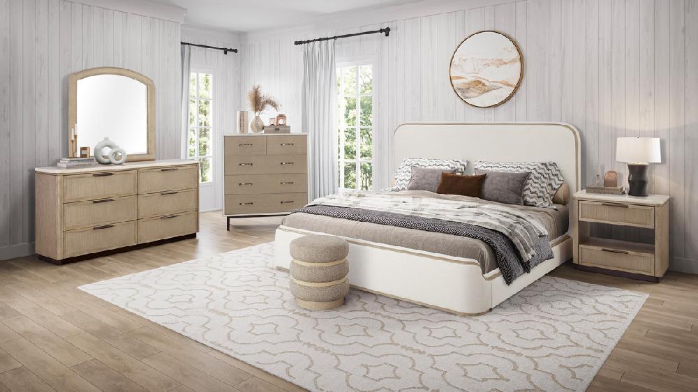 Jennifer Taylor Home Calen Upholstered Bed With Sculpted Corners And Wood Trim Queen