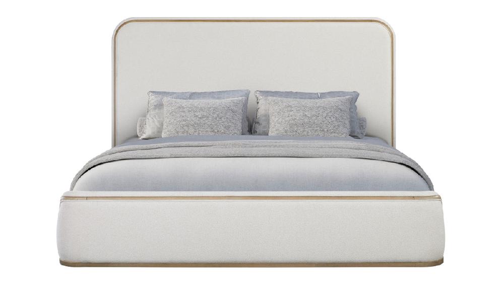 Jennifer Taylor Home Calen Upholstered Bed With Sculpted Corners And Wood Trim Queen