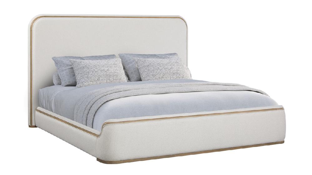 jennifer taylor home Calen Upholstered Bed with Sculpted Corners and Wood Trim Queen
