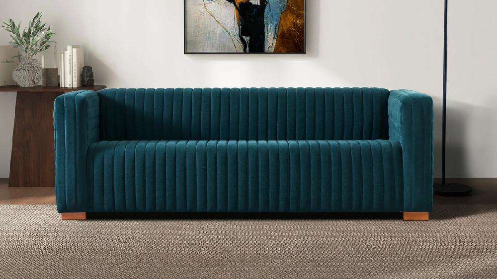 Jennifer Taylor Home Callen 89.8" Velvet Channel Tufted Sofa Teal