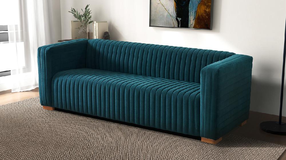 Jennifer Taylor Home Callen 89.8" Velvet Channel Tufted Sofa Teal