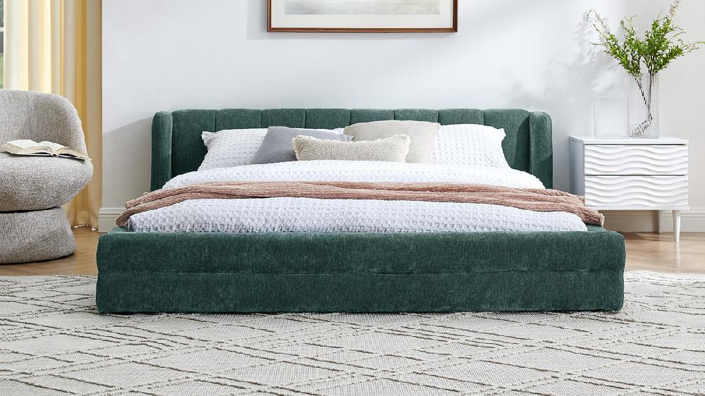Jennifer Taylor Home Callista Low Profile Upholstered Queen Platform Bed Chenille Emerald Green