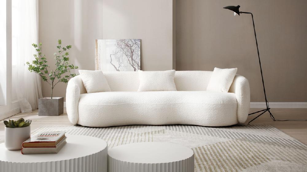 Jennifer Taylor Home Cambrie 93.6" Curved Sofa Off-White Bouclé