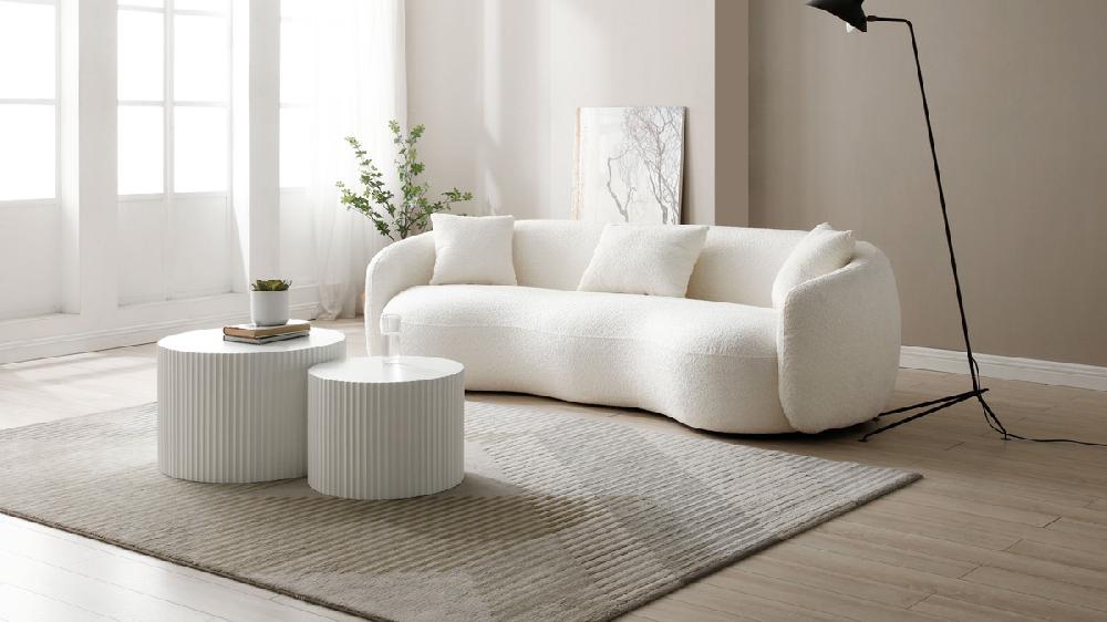 Jennifer Taylor Home Cambrie 93.6" Curved Sofa Off-White Bouclé