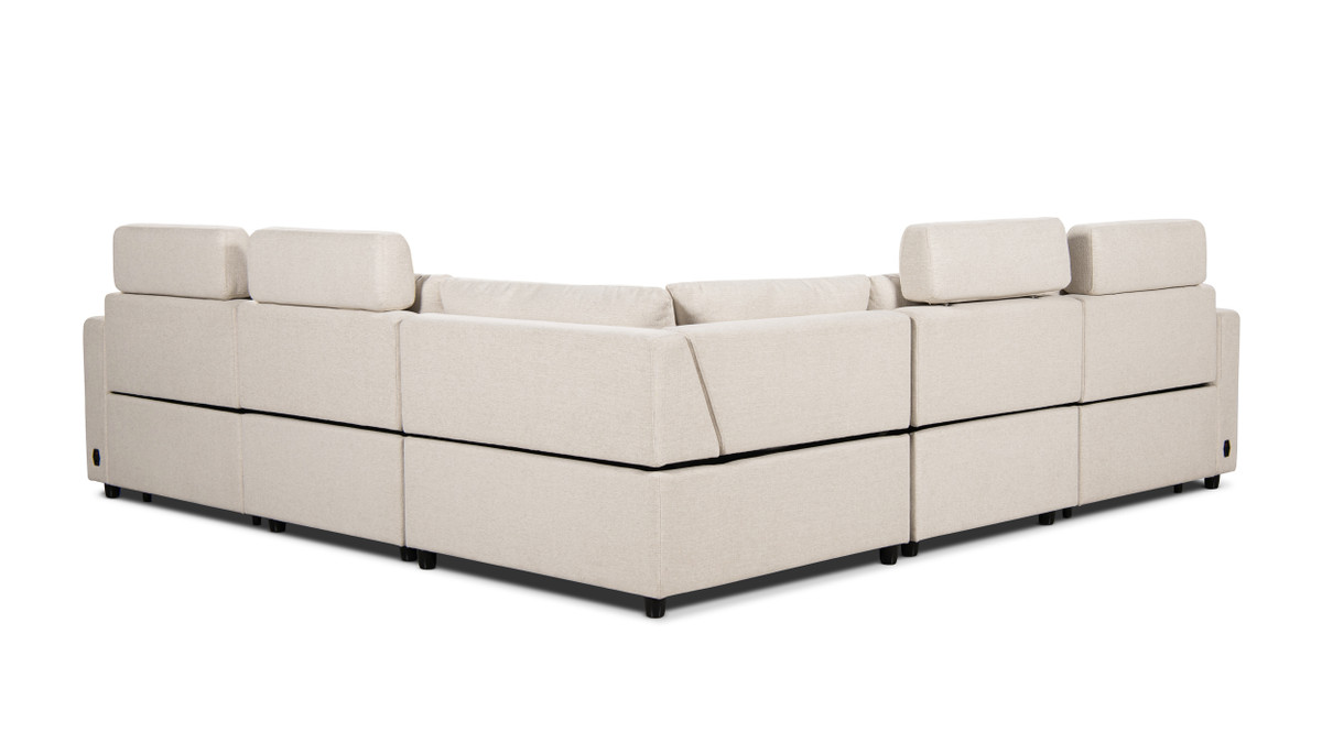 Jennifer Taylor Home Camden 113" Wall Hugger Performance Power Motion 5-Piece Modular Corner Sectional Sofa Heathered Cream Off-White Three-Proof C0 Fabric