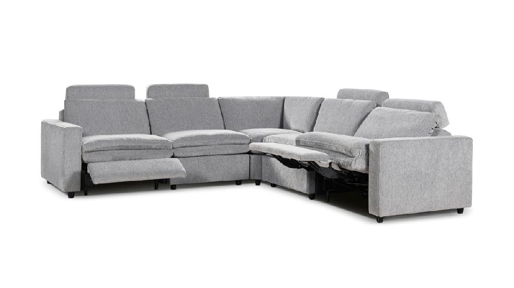 Jennifer Taylor Home Camden 113" Wall Hugger Performance Power Motion 5-Piece Modular Corner Sectional Sofa Misty Light Gray Three-Proof C0 Fabric