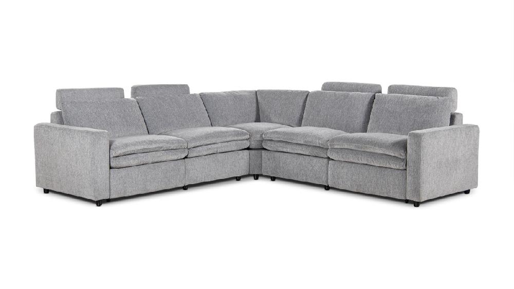 jennifer taylor home Camden 113" Wall Hugger Performance Power Motion 5-Piece Modular Corner Sectional Sofa Misty Light Gray Three-Proof C0 Fabric