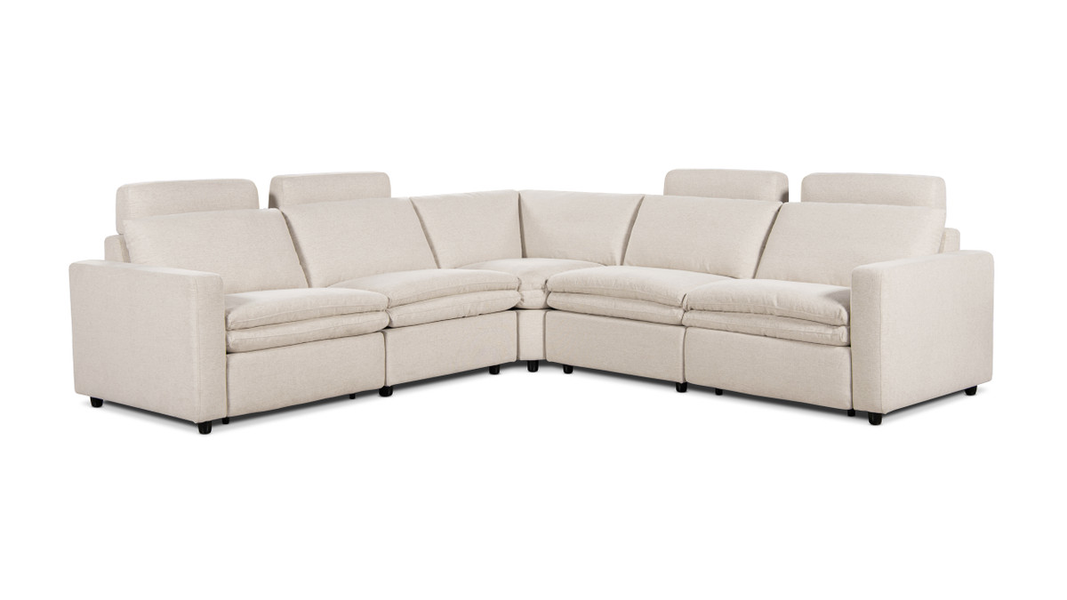 jennifer taylor home Camden 113" Wall Hugger Performance Power Motion 5-Piece Modular Corner Sectional Sofa Heathered Cream Off-White Three-Proof C0 Fabric