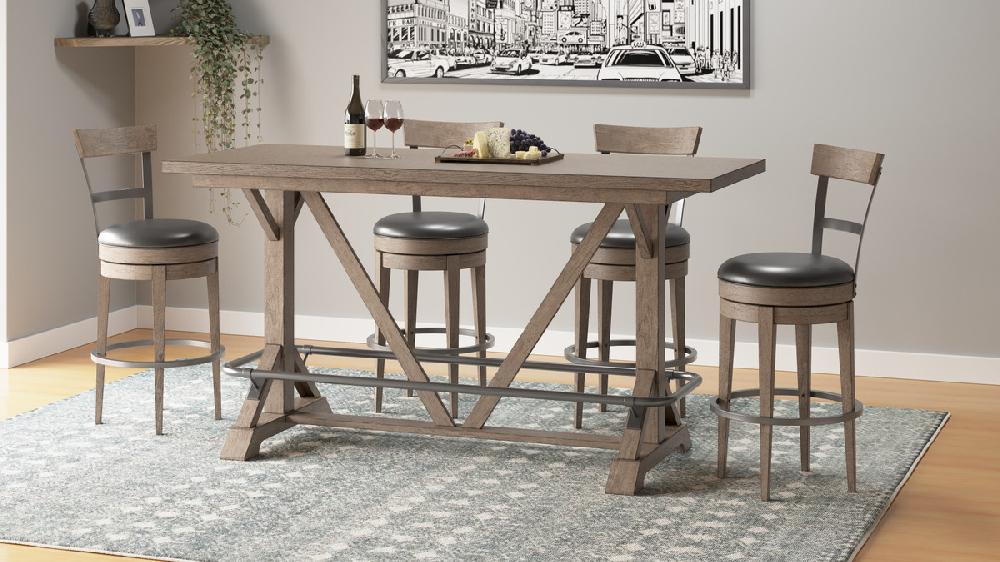 Jennifer Taylor Home Cameron 78" 6-Person Bar-Height Trestle Table With Solid Oak Top And Rubberwood Base Pecan Brown