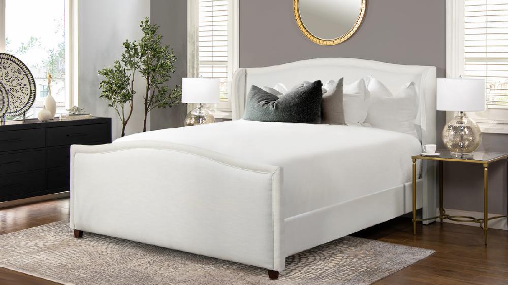 Jennifer Taylor Home Carmen King Upholstered Wingback Panel Bed Frame Antique White