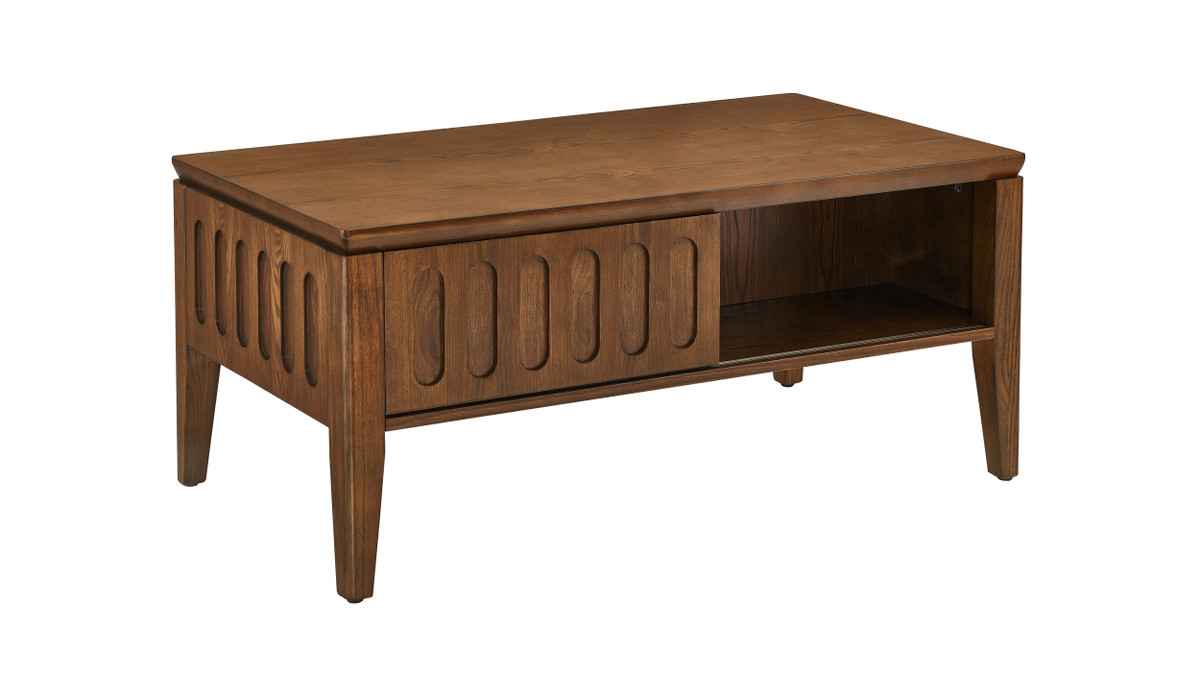 Jennifer Taylor Home Carmine 39.38" Rectangular Coffee Table With Fluted Sliding Door Walnut Finish
