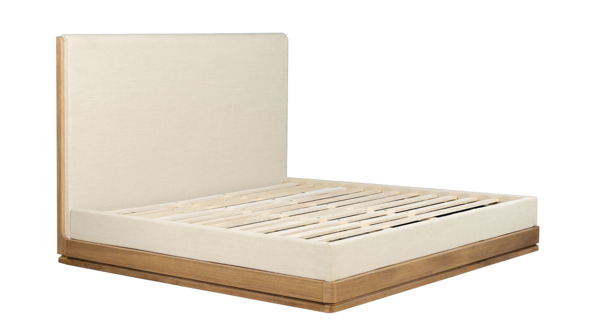jennifer taylor home Cavallo Upholstered Platform Bed with Low Profile Oak Base Queen