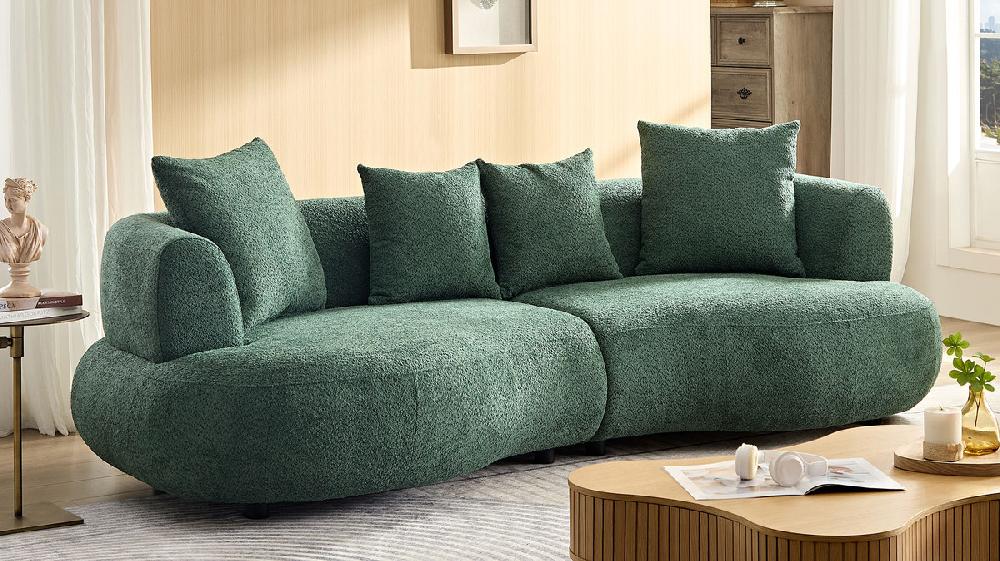 Jennifer Taylor Home Cavelli 102" Curved Bouclé Sofa With Accent Pillows Green