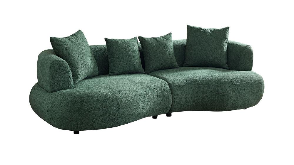 Jennifer Taylor Home Cavelli 102" Curved Bouclé Sofa With Accent Pillows Green