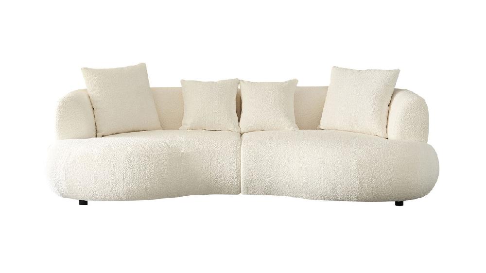 jennifer taylor home Cavelli 102" Curved Bouclé Sofa with Accent Pillows White