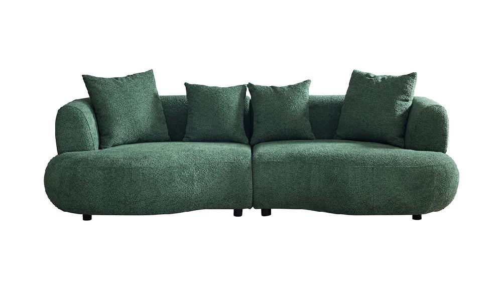 jennifer taylor home Cavelli 102" Curved Bouclé Sofa with Accent Pillows Green