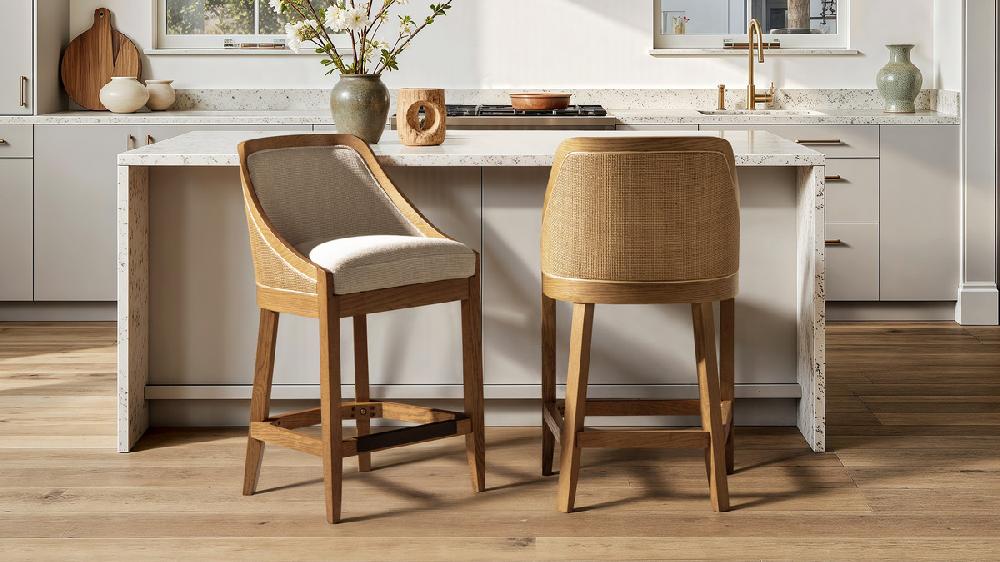 Jennifer Taylor Home Charleston 27" Cane Performance Fabric Upholstered Oak Counter Stool