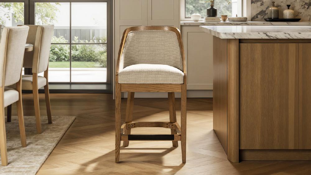 Jennifer Taylor Home Charleston 27" Cane Performance Fabric Upholstered Oak Counter Stool