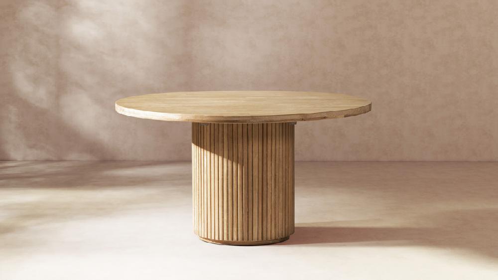 Jennifer Taylor Home Charlotte 55" Round Fluted Solid Wood Dining Table Bleached Blonde