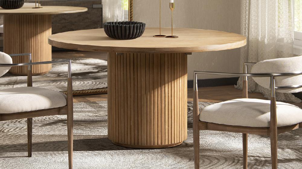 Jennifer Taylor Home Charlotte 55" Round Fluted Solid Wood Dining Table Bleached Blonde