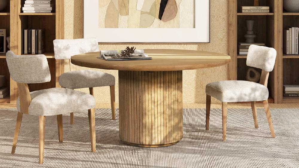 Jennifer Taylor Home Charlotte 55" Round Fluted Solid Wood Dining Table Bleached Blonde