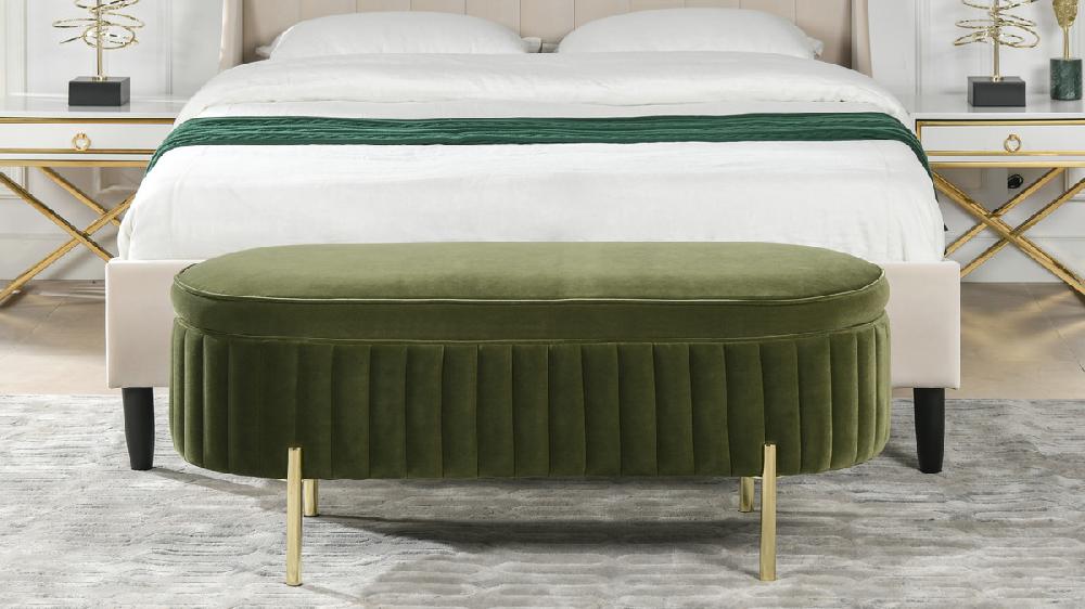 Jennifer Taylor Home Chloe Modern Glam Storage Bench Olive Green