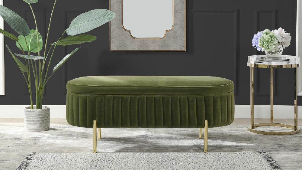 Jennifer Taylor Home Chloe Modern Glam Storage Bench Olive Green