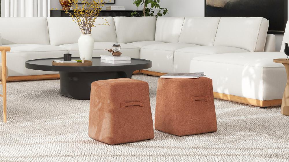 Jennifer Taylor Home Clyde 14" Tapered Square Upholstered Ottoman Spice Orange