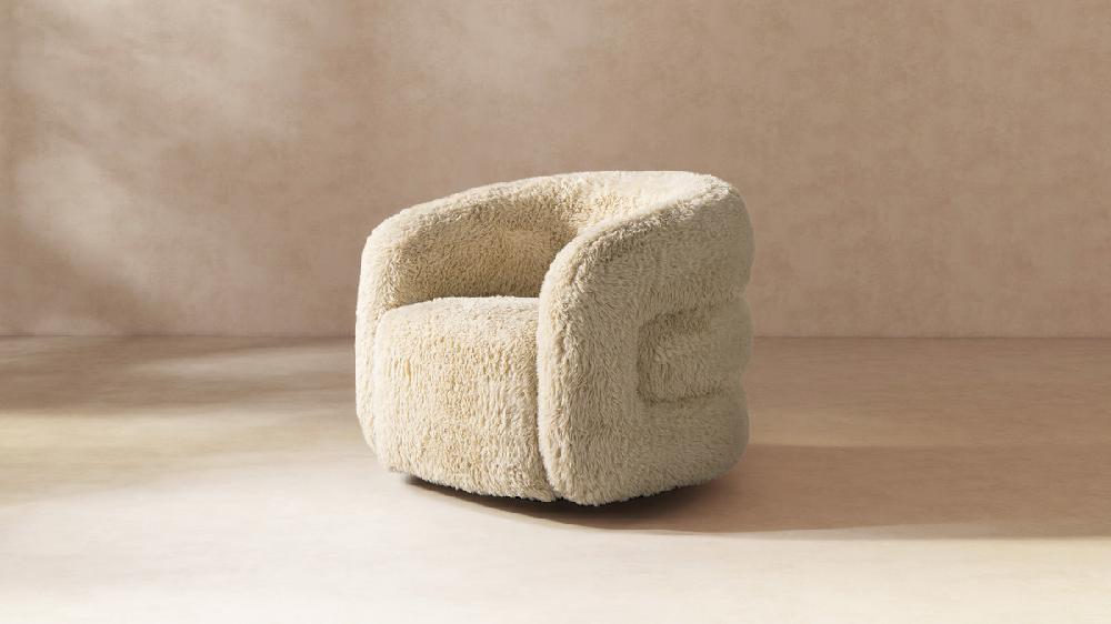 Jennifer Taylor Home Colt 33" Fur Swivel Upholstered Barrel Accent Arm Chair Cream Beige