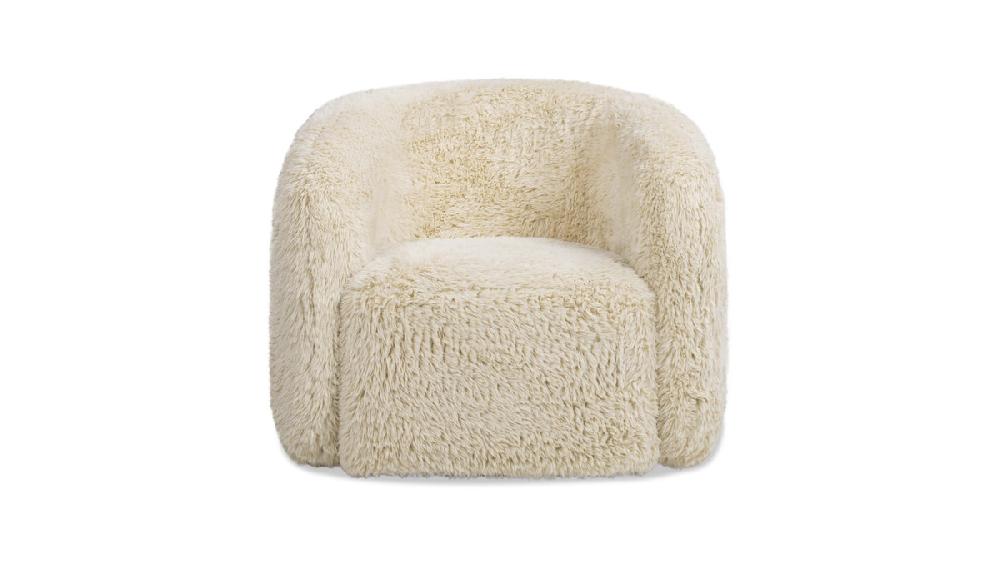 Jennifer Taylor Home Colt 33" Fur Swivel Upholstered Barrel Accent Arm Chair Cream Beige