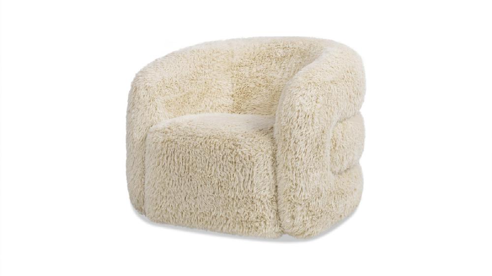 jennifer taylor home Colt 33" Fur Swivel Upholstered Barrel Accent Arm Chair Cream Beige