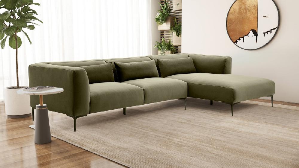 Jennifer Taylor Home Corso 122.8" Velvet Right-Facing Sectional Sofa Green Velvet